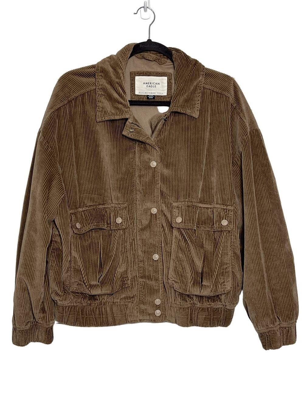 American Eagle Corduroy Bomber Jacket Brown Medium 100% Cotton Relaxed